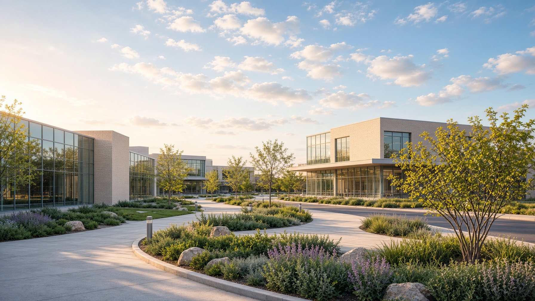 Morning light on a modern training campus