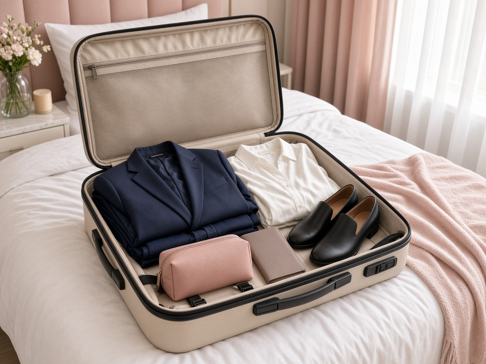 Carry-on suitcase in a bright terminal